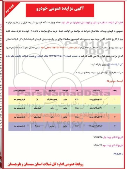 مزایده ,مزایده فروش  تعداد چهار دستگاه خودرو ... نوبت دوم