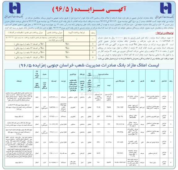 مزایده,مزایده تعداد 8 واحد از املاک مازاد و ماشین آلات