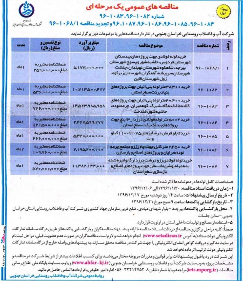 مناقصه  , مناقصه خرید لوله فولادی
