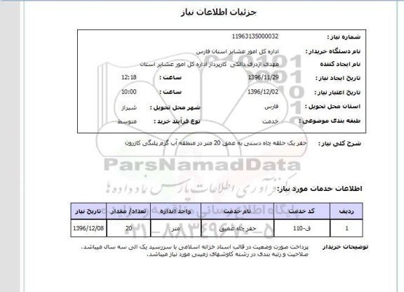 استعلام, استعلام حفر یک حلقه چاه دستی...