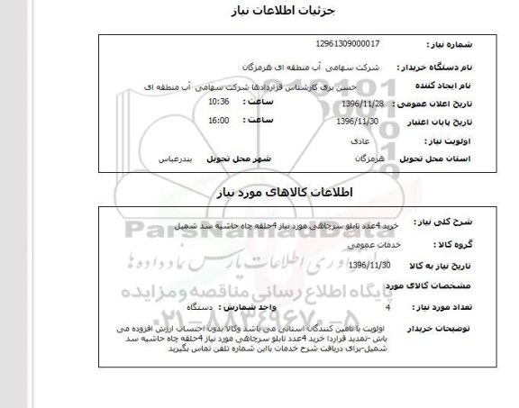 استعلام خرید 4 عدد تابلو سرچاهی مورد نیاز 4 حلقه چاه حاشیه سد شمیل