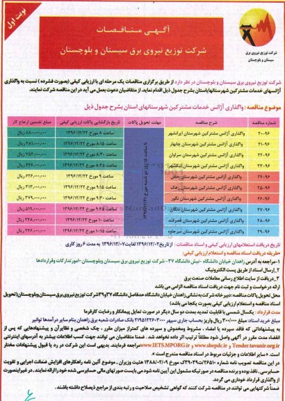 مناقصه, مناقصه واگذاری آژانسهای خدمات مشترکین...