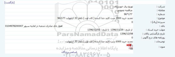 مناقصه خرید 1000 ست کلید جداکننده