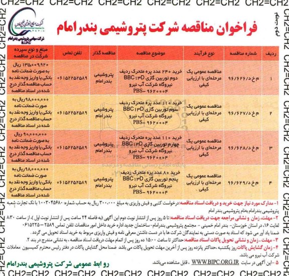 مناقصه ، مناقصه خرید 240 عدد پره متحرک و ... - نوبت دوم