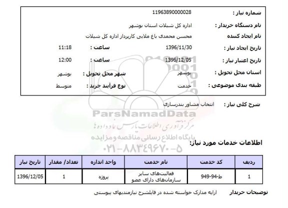 استعلام انتخاب مشاور بندرسازی