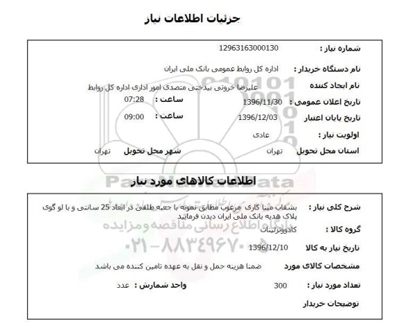 استعلام, استعلام بشقاب میناکاری مرغوب