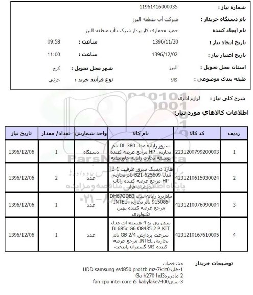 استعلام, استعلام لوازم اداری