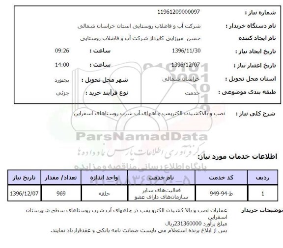 استعلام, استعلام نصب و بالاکشیدن الکتروپمپ