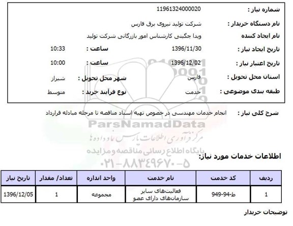 استعلام، استعلام انجام خدمات مهندسی در خصوص تهیه اسناد...