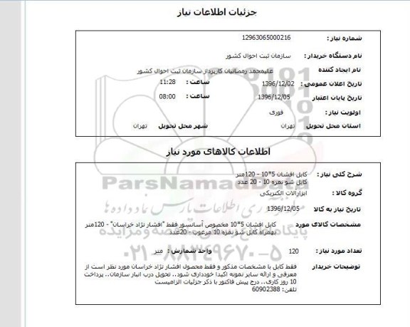 استعلام, استعلام کابل افشان 