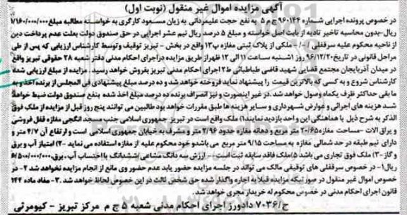 مزایده,مزایده ملک مغازه مساحت 20.65متر