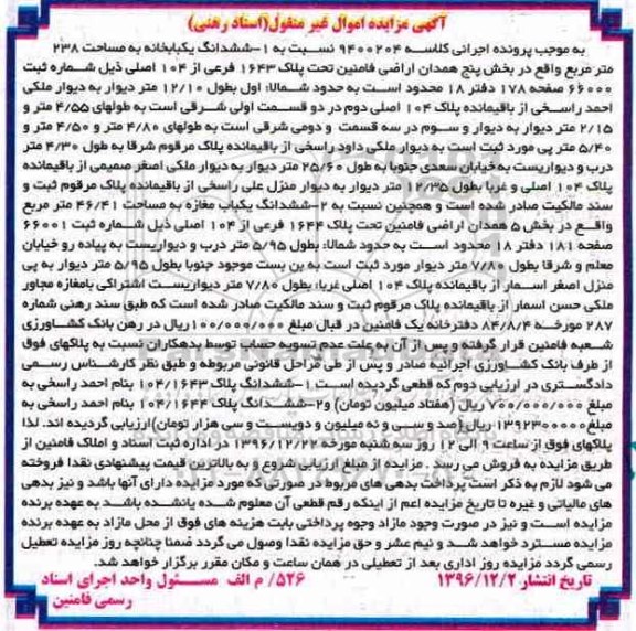 مزایده,مزایده ششدانگ یکبابخانه و مغازه