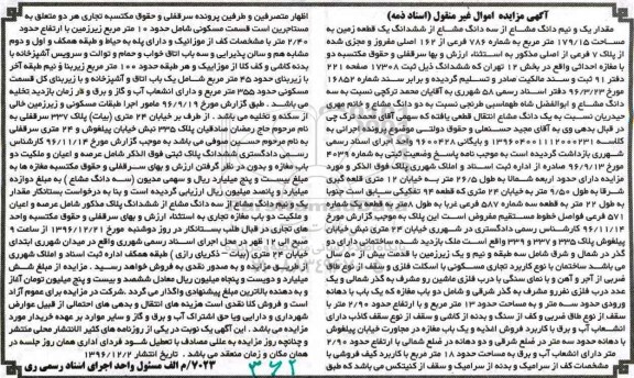 مزایده,مزایده یک و نیم دانگ مشاع از سه دانگ مشاع از زمین