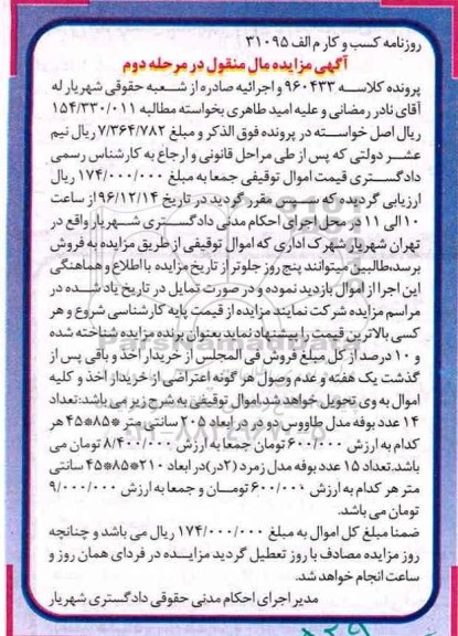 مزایده ,مزایده تعداد 14 عدد بوفه نوبت دوم 