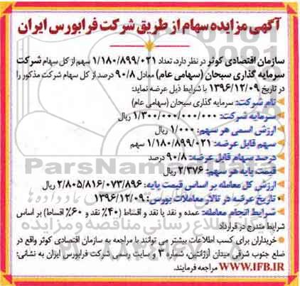 آگهی مزایده، آگهی مزایده سهام 96.12.2