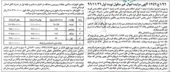 مزایده,مزایده پلاک ثبتی عرصه 150.48مترمربع نوبت اول 