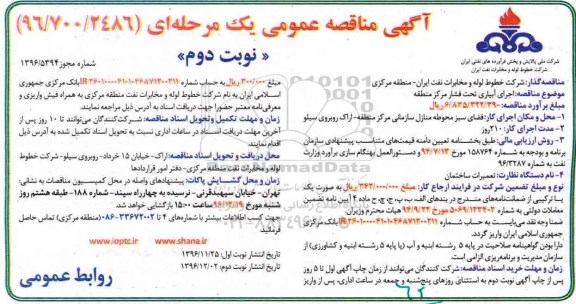 مناقصه اجرای آبیاری تحت فشار مرکز منطقه - نوبت دوم