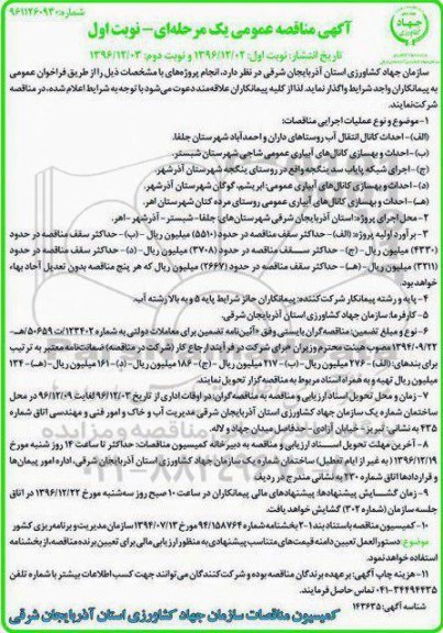 مناقصه عمومی, مناقصه احداث کانال انتقال آب روستاها