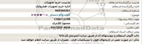 استعلام, استعلام گلوب والو دستی 