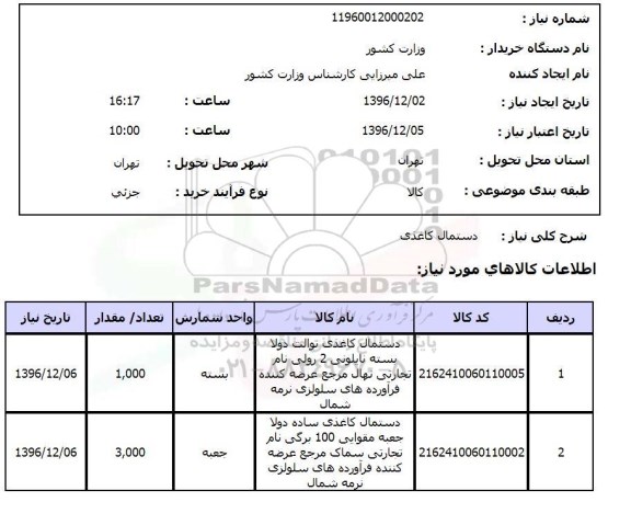 استعلام دستمال کاغذی
