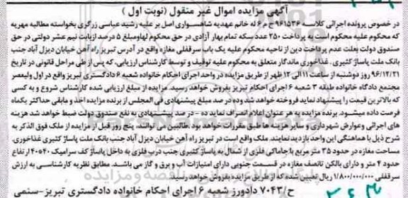 مزایده,مزایده سرقفلی مغازه مساحت 35 متر نوبت اول