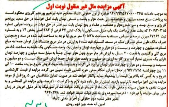 مزایده,مزایده منزل مسکونی مساحت 205.28متر