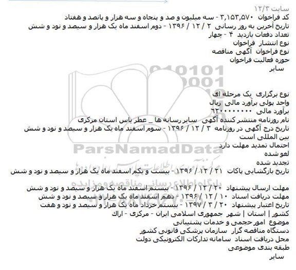 مناقصه امور حجمی و خدمات پشتيبانی 