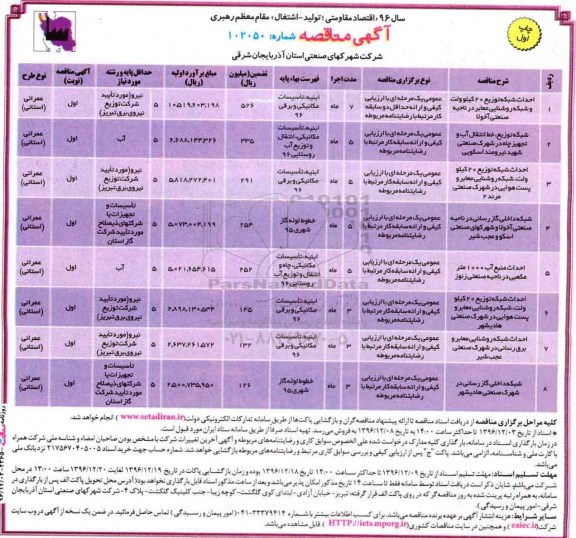 مناقصه , مناقصه احداث شبکه توزیع 20 کیلوولت و شبکه روشنایی معابر...