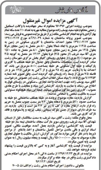 مزایده,مزایده ملک احداث ساختمان مسکونی در زمین مساحت 114.5متر