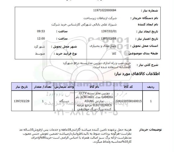 استعلام, خرید، نصب و راه اندازی دوربین مداربسته