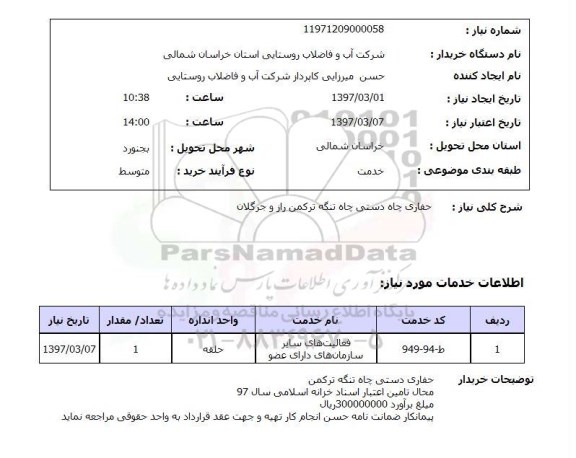 استعلام,استعلام عملیات حفاری چاه دستی...