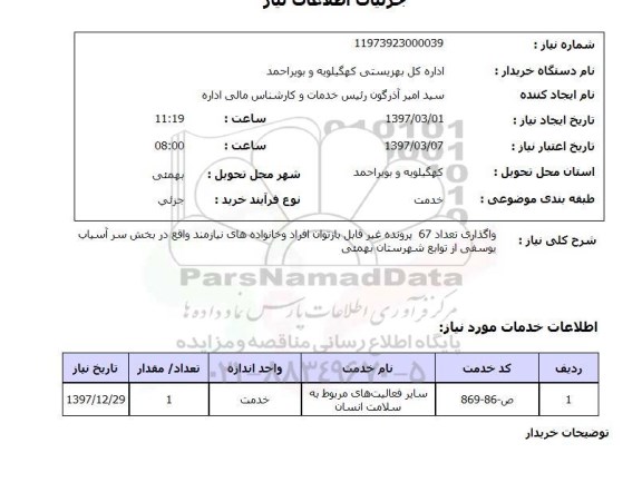 استعلام , استعلام واگذاری تعداد 67 پرونده غیرقابل بازتوان افراد و خانواده های نیازمند...