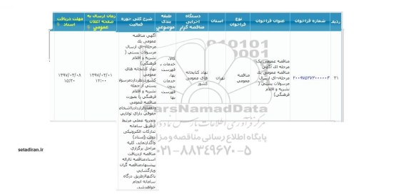 مناقصه , مناقصه ارسال مرسولات پستی نشریه و اقلام فرهنگی 