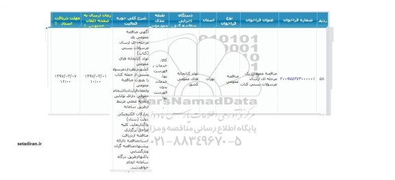 مناقصه عمومی یک مرحله ای ارسال مرسولات پستی کتاب