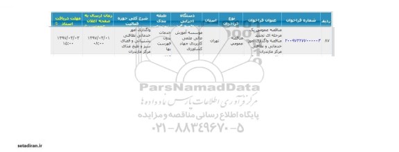 مناقصه, مناقصه عمومی واگذاری امور خدماتی و نظافتی 