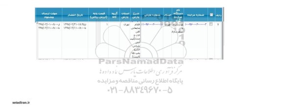 مزایده , مزایده اقلام ضایعاتی آهن آلات و چدن