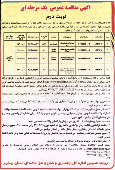 آگهی مناقصه عمومی , مناقصه تعمیرات ابنیه فنی نوبت دوم 