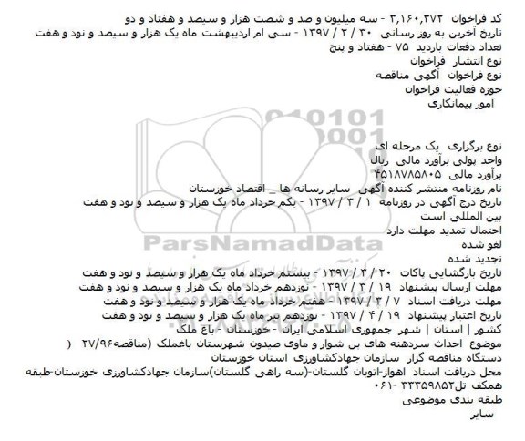 فراخوان مناقصه، فراخوان مناقصه احداث سردهنه های بن شوار و ماوی 