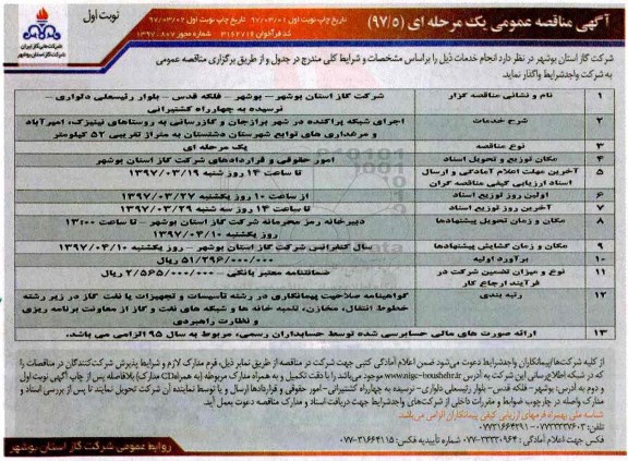 آگهی مناقصه عمومی یک مرحله ای,مناقصه اجرای شبکه پراکنده در شهر