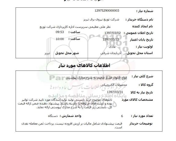 استعلام, انواع تابلوی فشار ضعیف