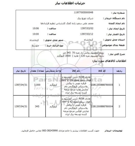 استعلام, استعلام هادی ACSR ...
