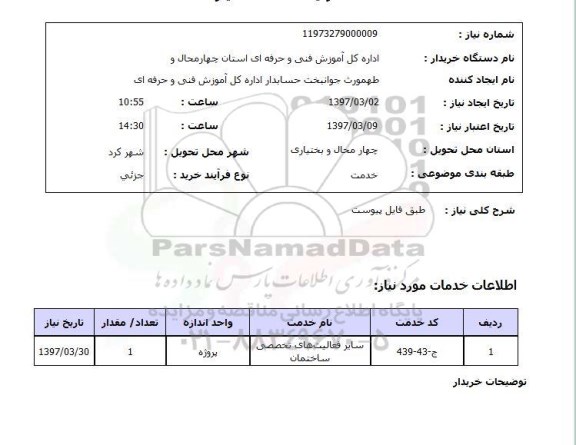 استعلام , استعلام سایر فعالیت های تخصصی ساختمان 