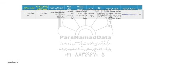 مناقصه، مناقصه امور حمل و نقل درون و برون شهری