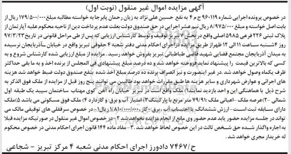 مزایده ملک مساحت اعیان 79.91متر نوبت اول