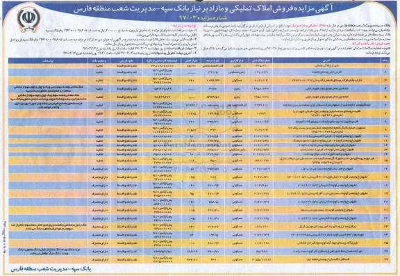مزایده ,مزایده فروش املاک تملیکی و مازاد بر نیاز استان فارس