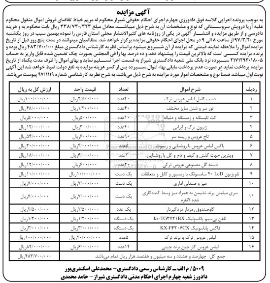 مزایده, مزایده دست کمل لباس عروس، تور سر و شنل سایز مختلف،کت تابستانه و...