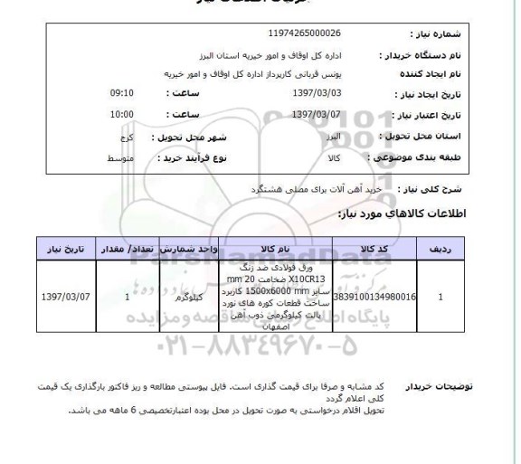 استعلام ,استعلام خرید آهن آلات 