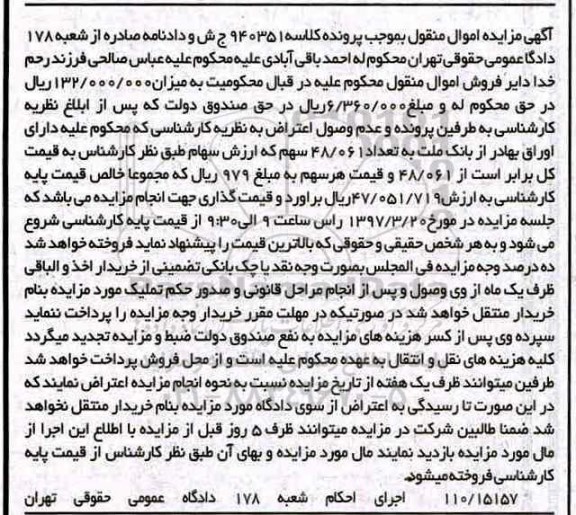 مزایده, مزایده تعداد 48/061 سهم