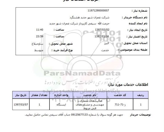 استعلام, ​فعالیت های معماری و مهندسی و مشاوره های فنی مربوط 