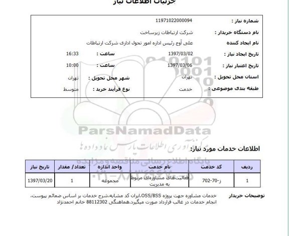 استعلام, استعلام فعالیت های مشاوره ای مربوط به مدیریت